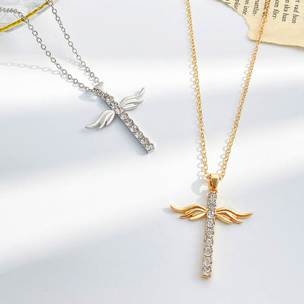Wholesale Rhinestone Cross Necklace Angel Wings Clavicle Chain
