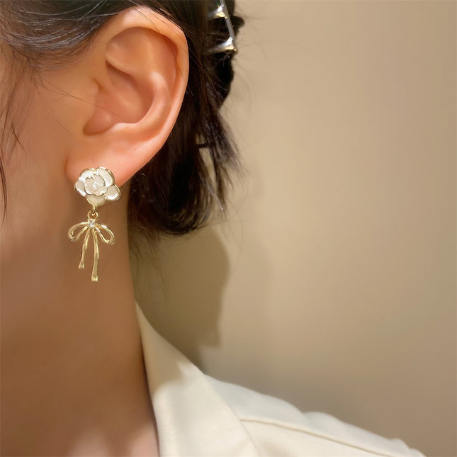 Wholesale Camellia Bow Earrings Fashion Pearl Tassel Earrings