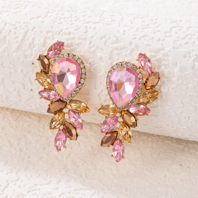 Multicolored Rhinestone Flower Embellished Drop Earrings