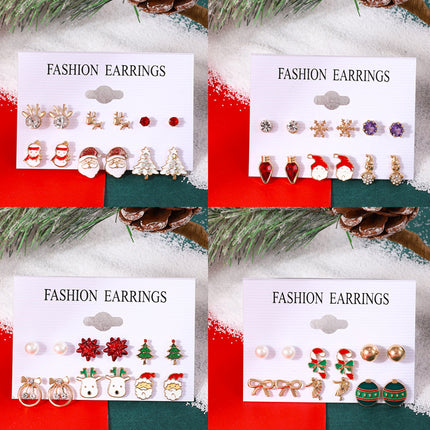 Christmas Cartoon Oil Drip Santa Claus Earrings 6-Piece Set