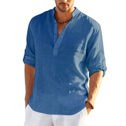 Men's Linen Solid Color Long Sleeve Cotton Linen Shirt