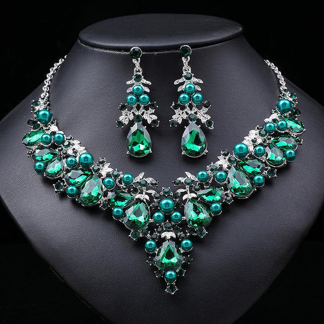 Venta al por mayor collar de perlas pendientes conjunto chapado aleación joyería de moda