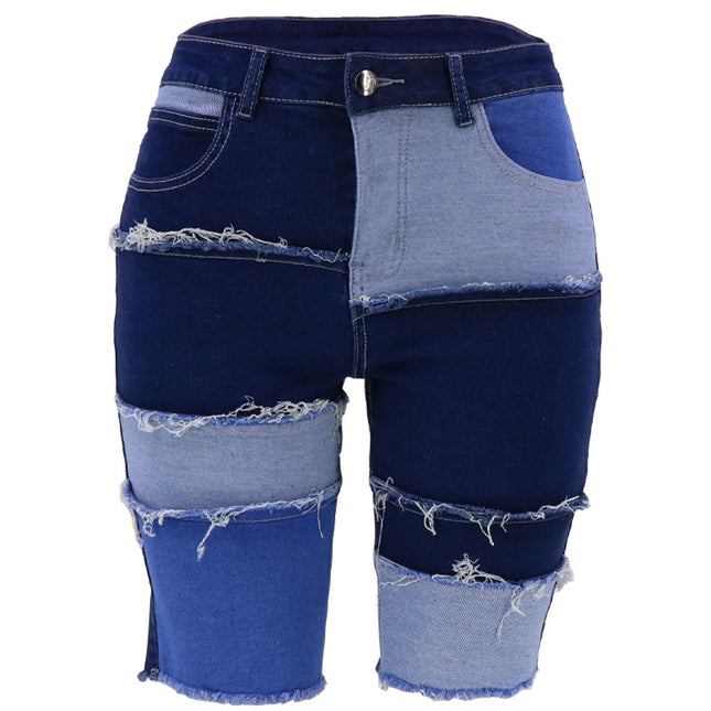 Damenhosen Hohe elastische Hüfte Lift Patchwork Cropped Jeans