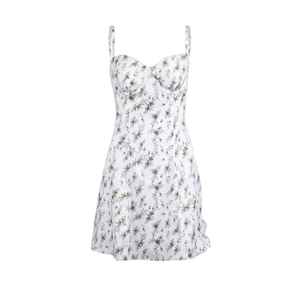 Summer Women's Fashion Floral Backless A-line Skirt Sling Dress
