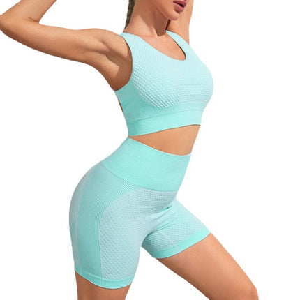 Wholesale Ladies Fitness Seamless Exercise Running Yoga Vest Shorts Two Piece Set