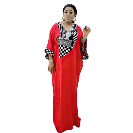 Wholesale African Muslim Women's Plus Size Print Loose Robe Long Dress Two Piece Set