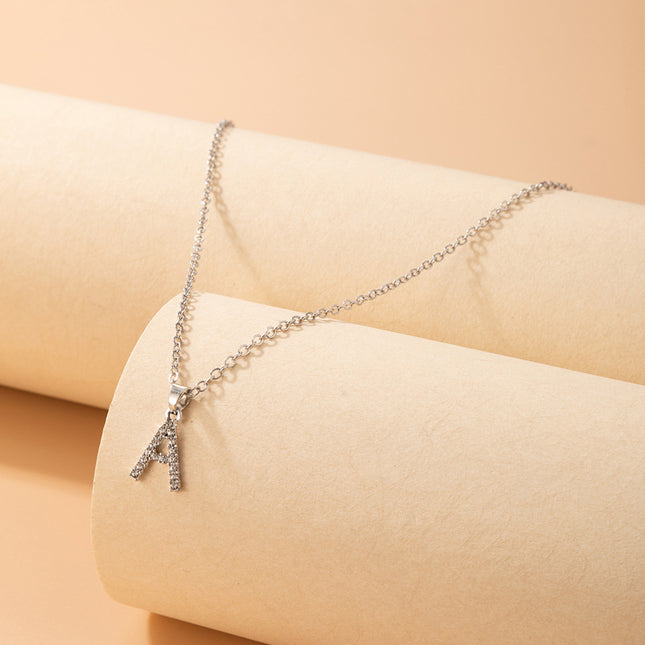 Wholesale Simple Rhinestone A Letter Pendant Single Layer Necklace