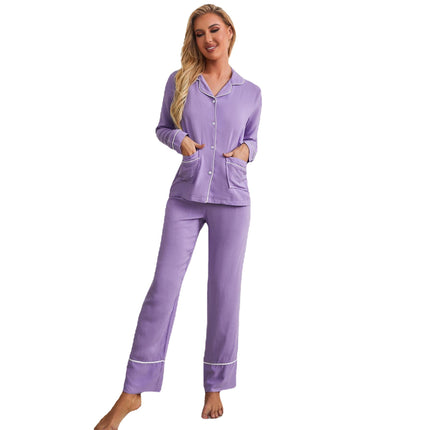 Damen Pyjama Cardigan Langarm Homewear zweiteiliges Set