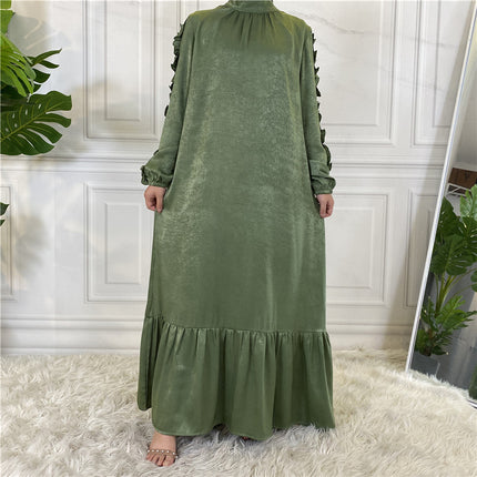 Muslim Ladies Large Hem Pleated Long Sleeve Dress For Women