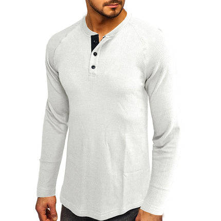 Wholesale Men's Fall Winter Half Open Collar Solid Color Long Sleeve T-Shirt