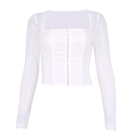 Wholesale Women's Fall/Winter See Through Cropped Long Sleeve T-Shirt