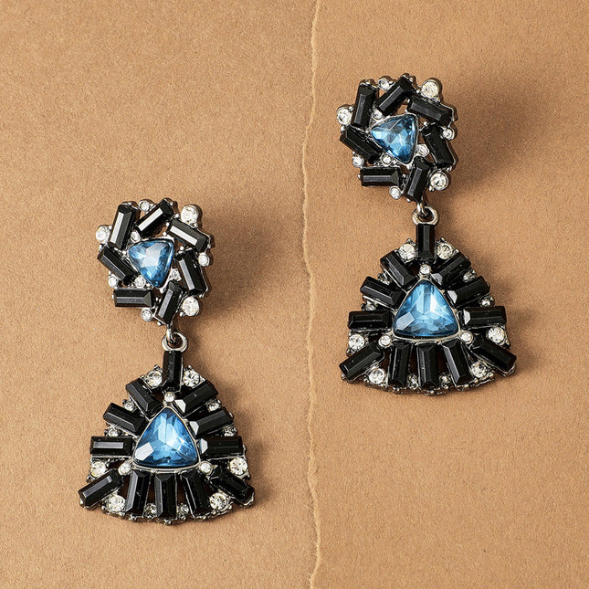 Rhinestone Black Stud Geometric Gemstone Drop Earrings