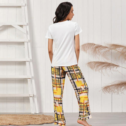 Damen Loungewear Set Kurzarm lange Hosen Pyjama