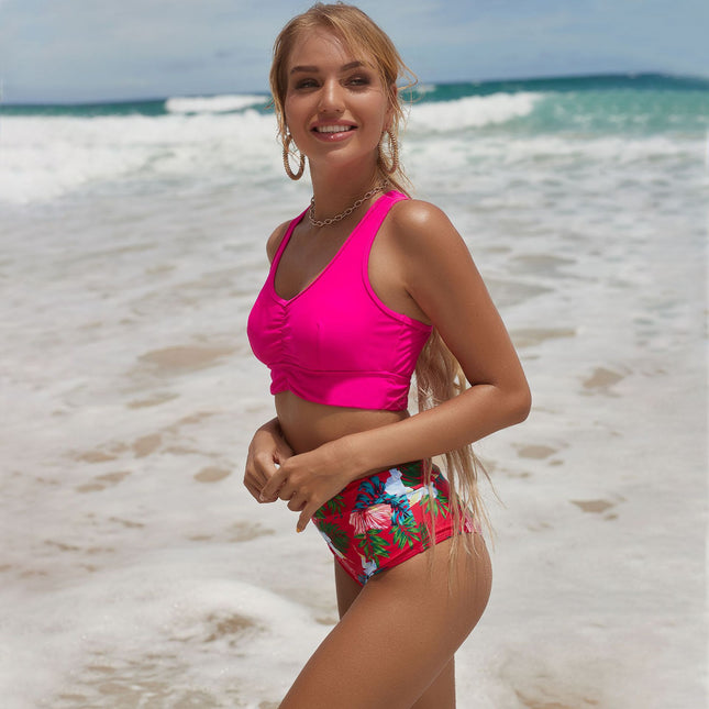 Damen-Badeanzug-Druck mit hoher Taille, zweiteiliges Bikini-Set