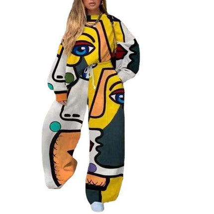 Conjunto de dos piezas con capucha y pantalones con estampado 3D de otoño e invierno para mujer