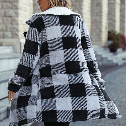Wholesale Women's Lapel Long Sleeve Buttonless Fleece Casual Coat