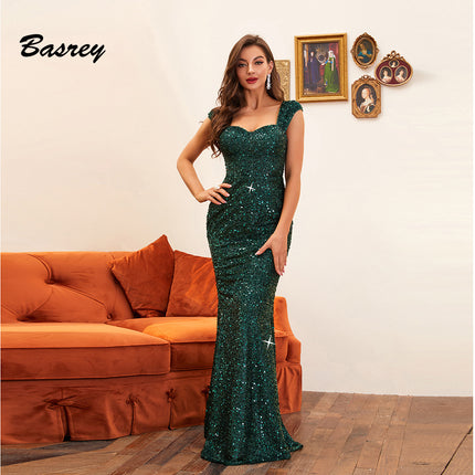 Ladies Sequined Party Evening Gown Long Floor Sweeping Dress