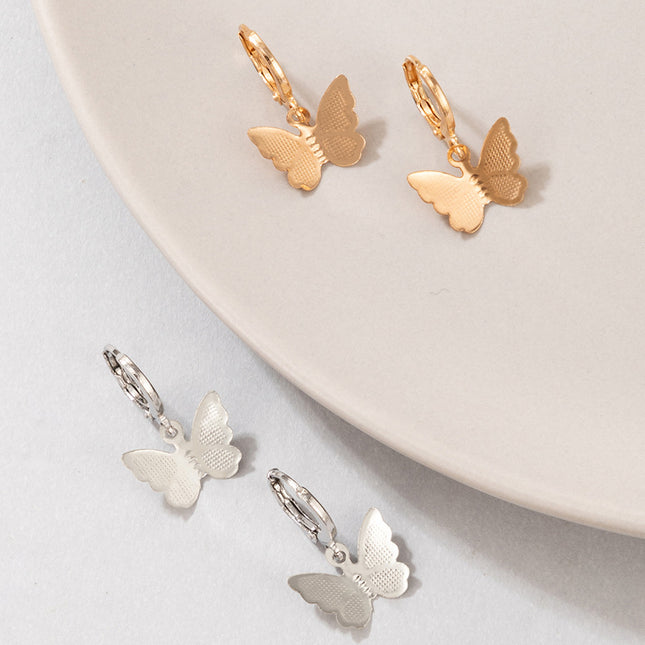 Simple Gold and Silver Contrasting Color Alloy Animal Butterfly Earring Set