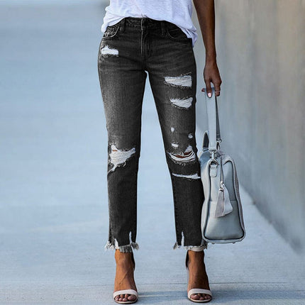 Damen-Jeans mit hohem Stretchanteil und ausgefransten Fransen
