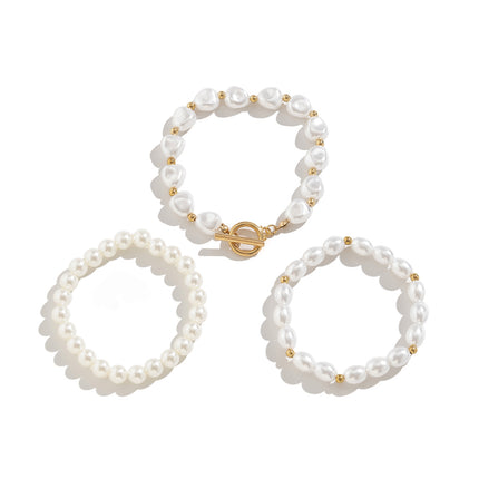 Shaped Imitation Pearl OT Buckle Bracelet Simple Beaded Jewelry