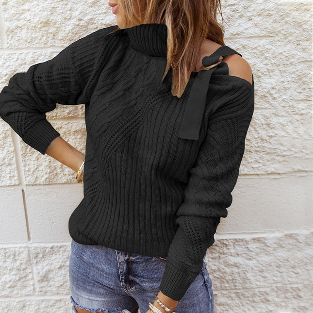Wholesale Women's Loose Long Sleeve Solid Color One Side Off Shoulder Sweater