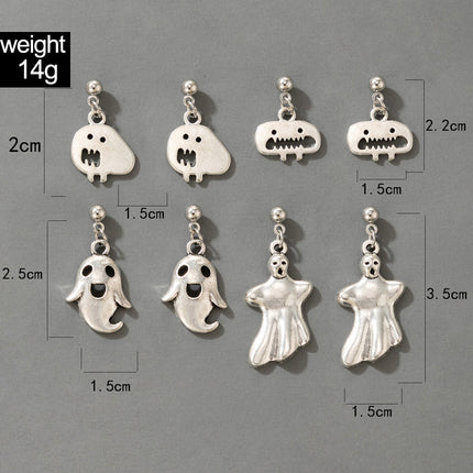 Halloween Simple Silver Wind Ghost Horror Ghost Earrings Set