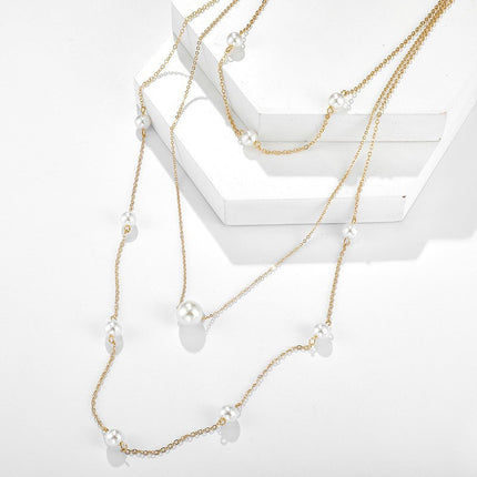 Wholesale Fashion Beaded Alloy Fashion Pearl Long Necklace