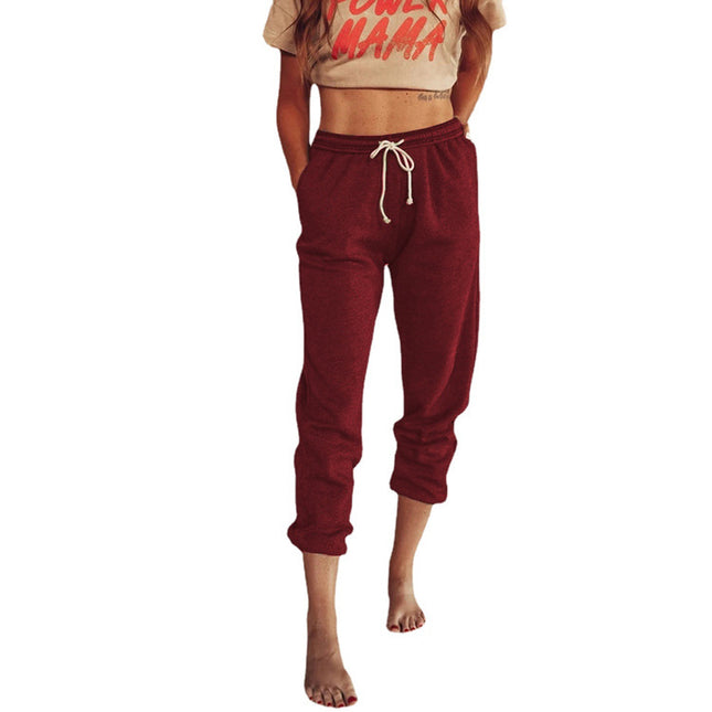 Casual Women's Autumn Loose High-waisted Lace-up Cropped Jogger