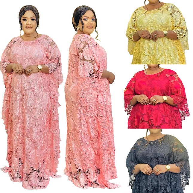 Wholesale Middle East African Women's Plus Size Water Soluble Lace Loose Robe Dress