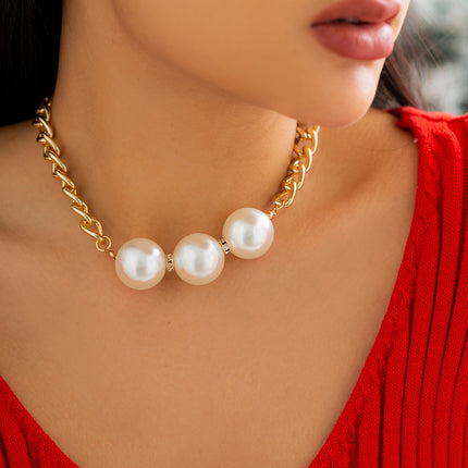 Faux Pearl Clavicle Einfache perlenbesetzte Double-Layer-Halskette