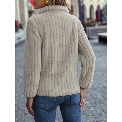Damen Revers Langarm Double Fleece Casual Sweatshirt