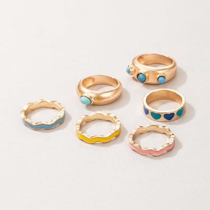 Cute Colorful Love Fashion 6 Piece Rings
