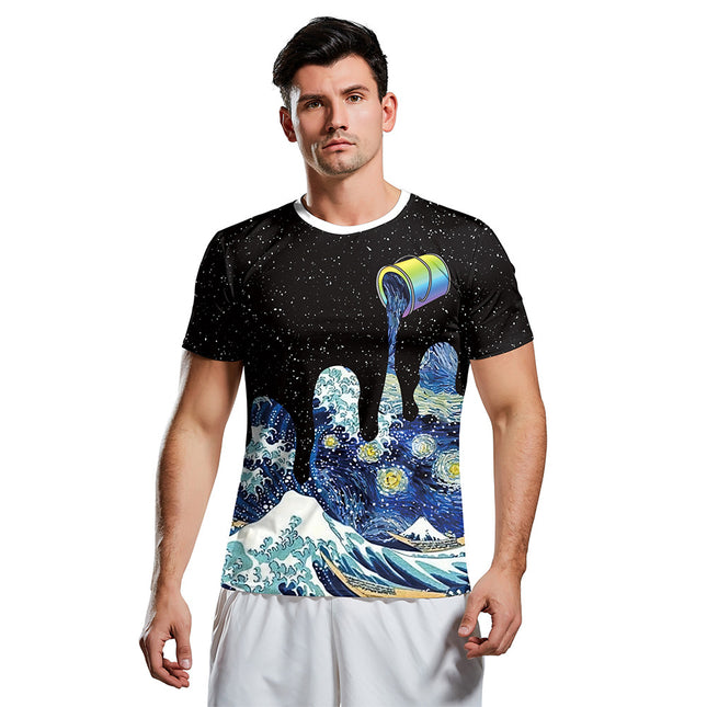 Wholesale Men's Van Gogh Series Digital Printing Short Sleeve T-Shirt