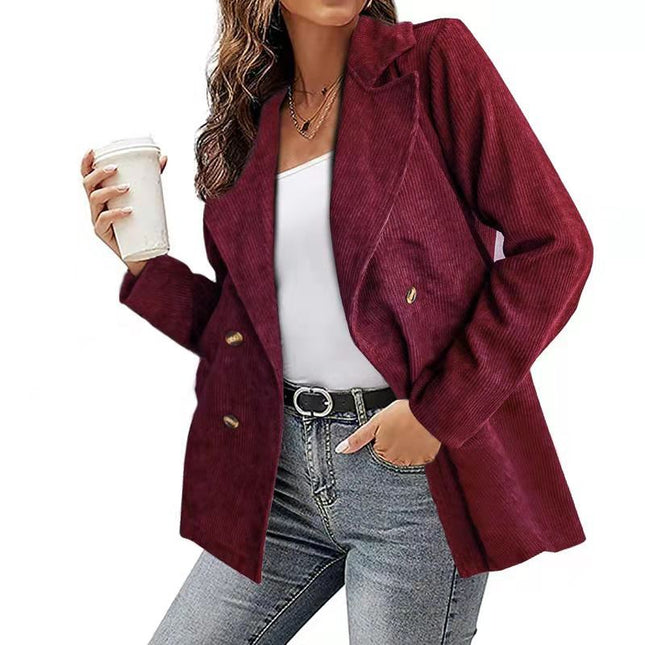 Wholesale Women's Autumn Winter Jacket Solid Color Blazer Button Coat
