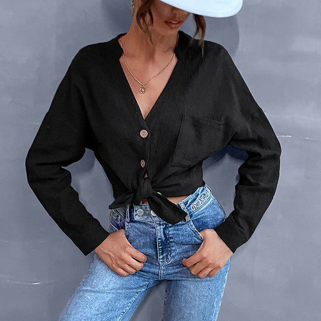 Wholesale Ladies Casual Long Sleeve Black Cardigan Shirt