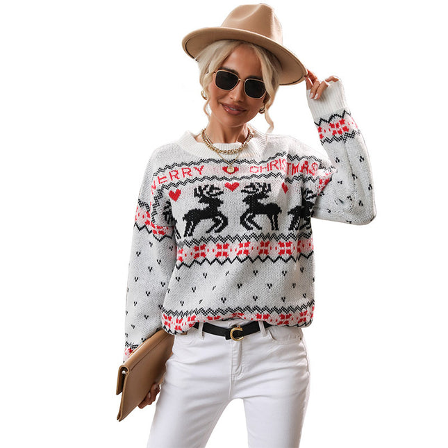 Wholesale Women's Autumn Winter Jacquard Round Neck Christmas Sweater