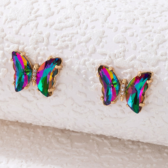 Pendientes de tuerca de mariposa animal con diamantes de imitación de cristal