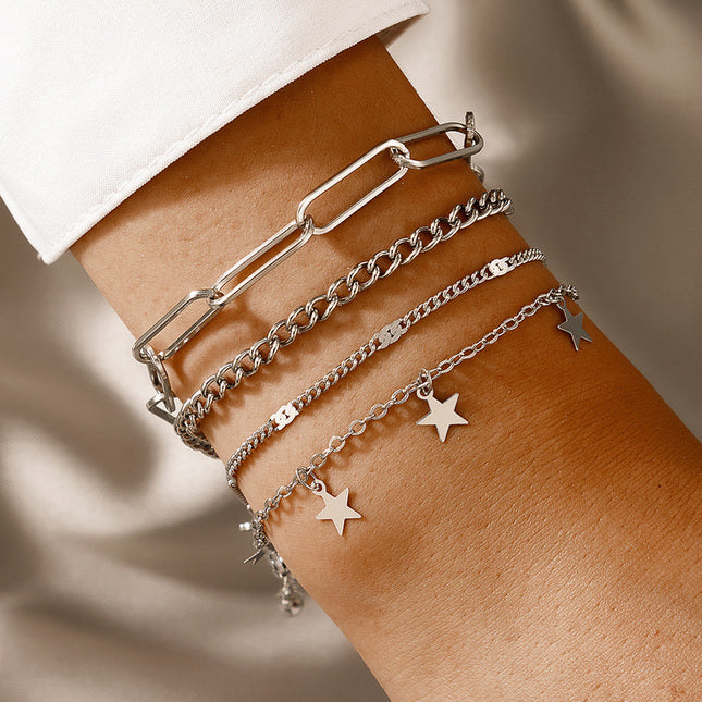 Star Hollow Stitching Chain Twist Chain Four Pieces Armband