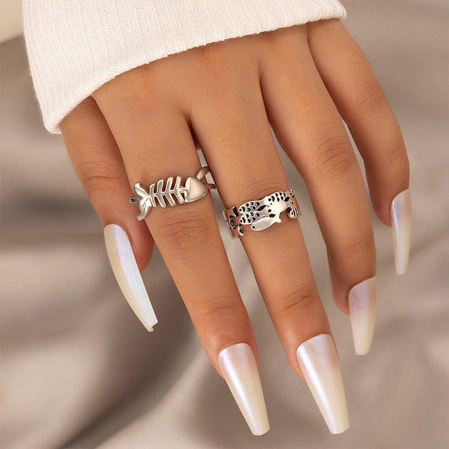 Fashion Personalized Fishbone Open Ring Set of Two
