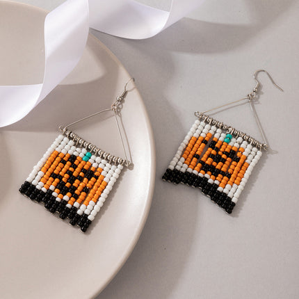Halloween Contrasting Color Beads Horror Face Stitching Tassel Earrings