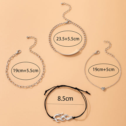 Wholesale Alloy Heart Flame Braided Bracelet Set of Four
