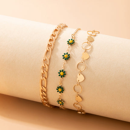 Flower Love Gold Anklet Three-piece Set Metal Disc Chain Anklet