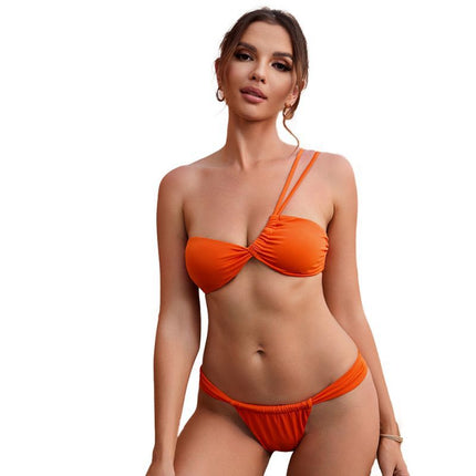 Wholesale Ladies Solid Color Sexy One Shoulder Split Bikini