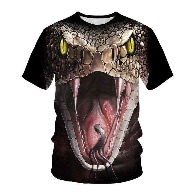 Camiseta de manga corta con estampado digital de cabeza de serpiente animal para hombre