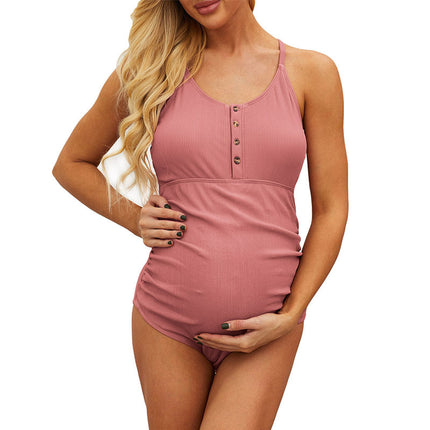 Maternity Strap Swimsuit Sexy One-Piece Solid Color Swimsuit