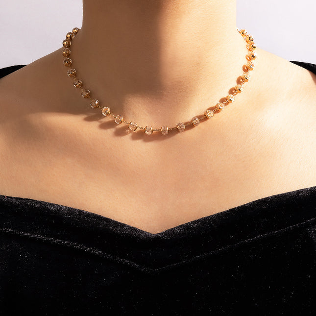 Polygonal Beaded Gold Single Layer Clavicle Chain Necklace
