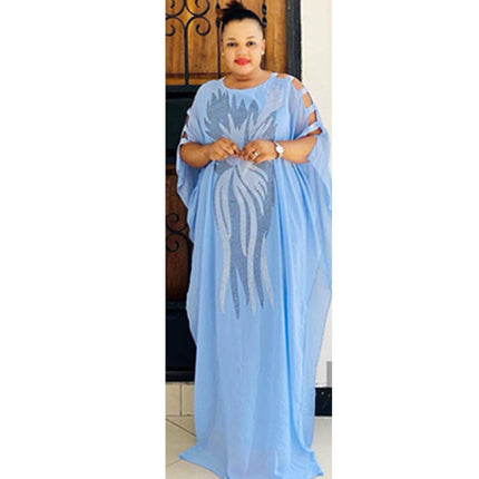 Wholesale African Women's Chiffon Ironing Rhinestones Dress Fake Two-Piece