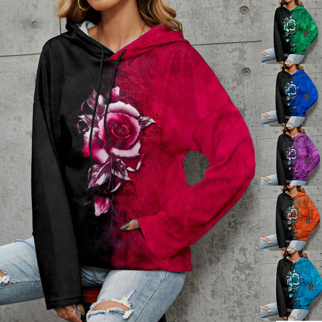 Wholesale Ladies Autumn Winter Casual Print Hooded Hoodies Tops