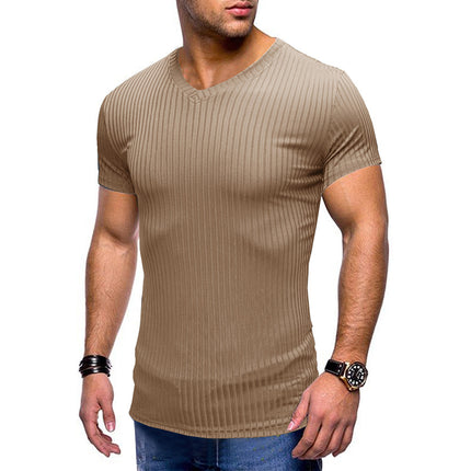 Wholesale Men's Summer Sports Fitness Short Sleeve Slim V Neck T-Shirt