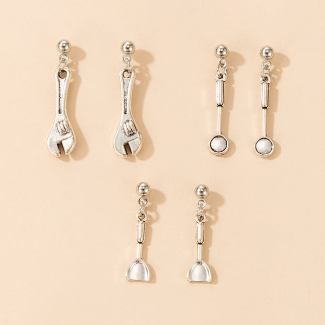 Fun Cartoon Cute Kitchen Tools 3 Pairs Silver Stud Earrings Set
